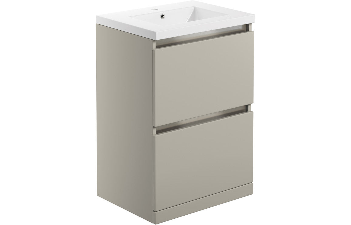 Carya 615mm 2 Drawer Floor Standing Basin Unit Inc. Basin - Latte