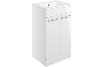 Volta 510mm Floor Standing 2 Door Basin Unit & Basin - White Gloss