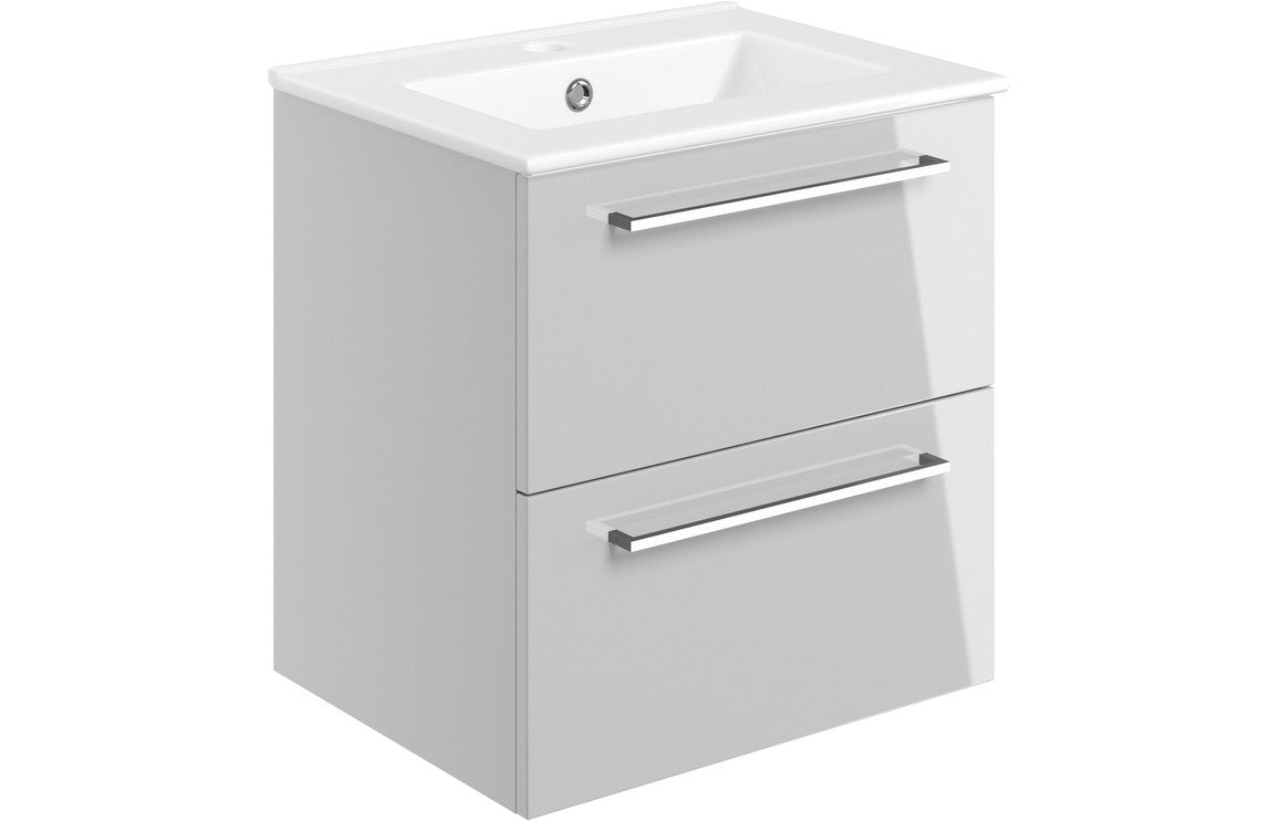 Volta 510mm Wall Hung 2 Drawer Basin Unit & Basin - Grey Gloss