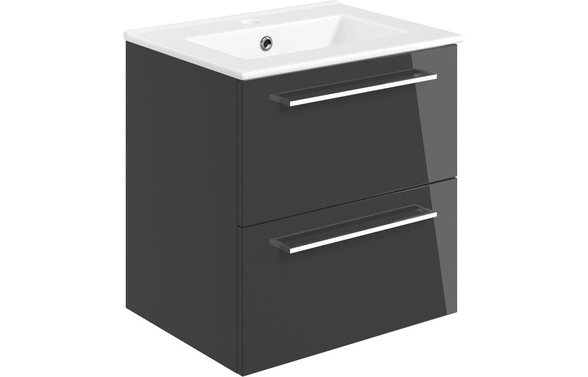 Volta 510mm Wall Hung 2 Drawer Basin Unit & Basin - Anthracite Gloss