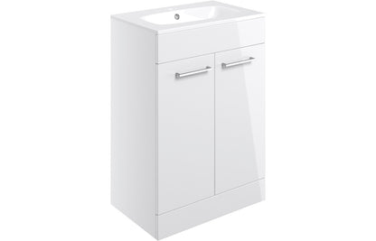 Volta 610mm Floor Standing 2 Door Basin Unit & Basin - White Gloss