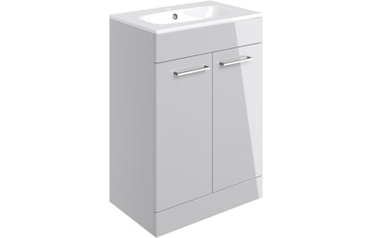 Volta 610mm Floor Standing 2 Door Basin Unit & Basin - Grey Gloss