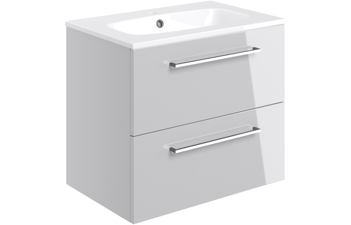 Volta 610mm Wall Hung 2 Drawer Basin Unit & Basin - Grey Gloss