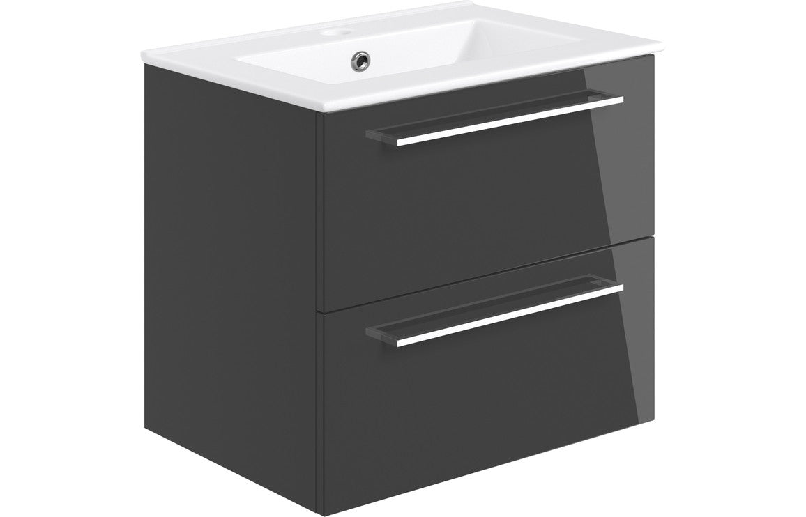 Volta 610mm Wall Hung 2 Drawer Basin Unit & Basin - Anthracite Gloss