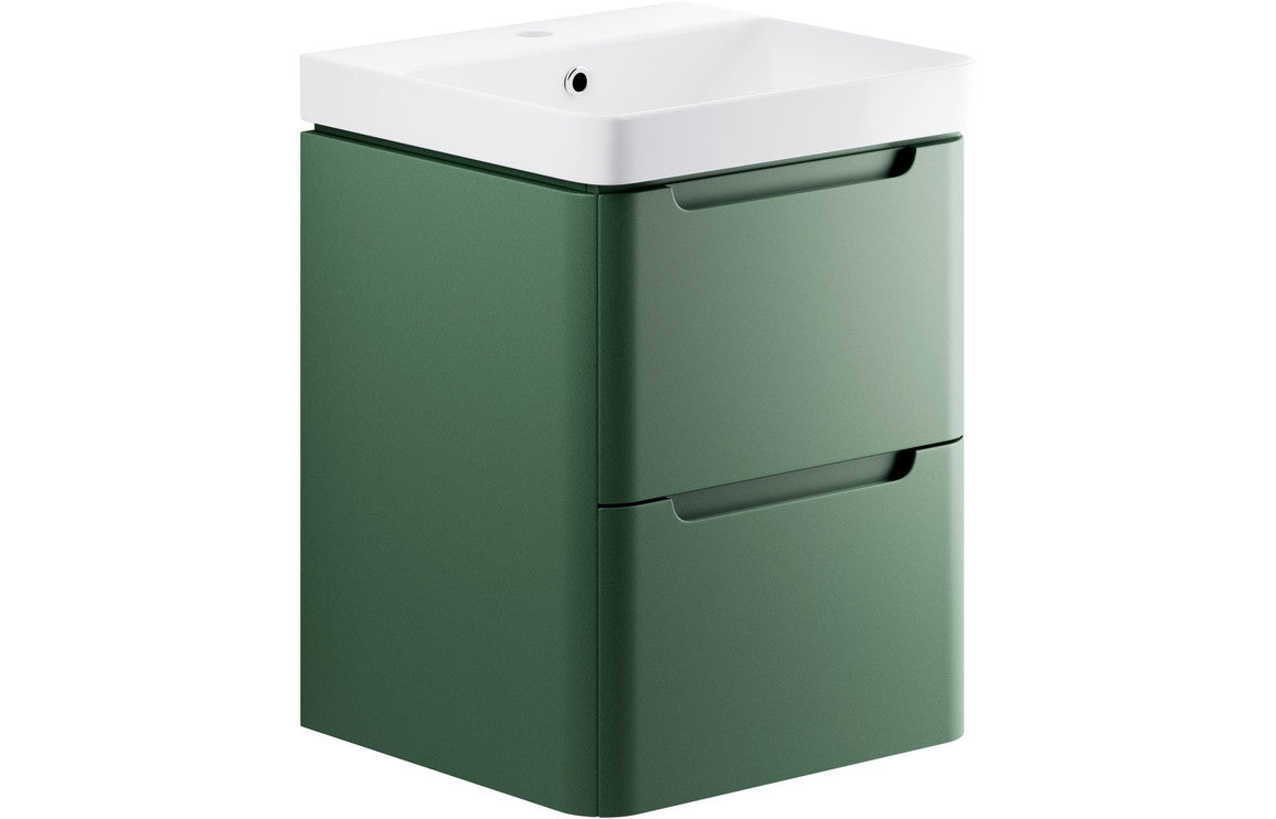 Lambi 500mm 2 Drawer Wall Hung Cloakroom Basin Unit - Matt Sage Green
