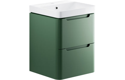 Lambi 500mm 2 Drawer Wall Hung Cloakroom Basin Unit - Matt Sage Green