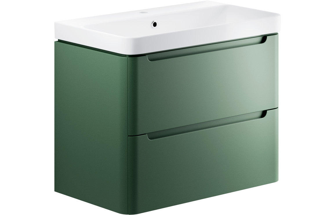 Lambi 800mm 2 Drawer Wall Hung Basin Unit - Matt Sage Green
