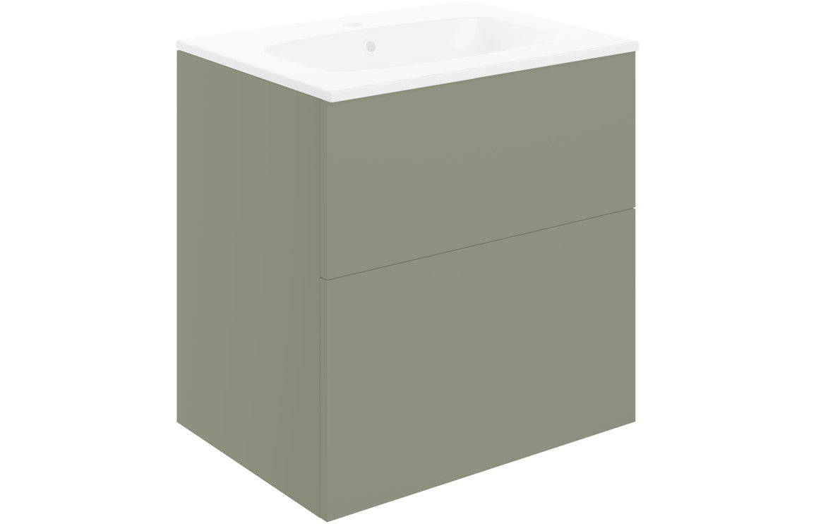 NEST 610mm Wall Hung 2 Drawer Basin Unit & Basin - Matt Olive Green
