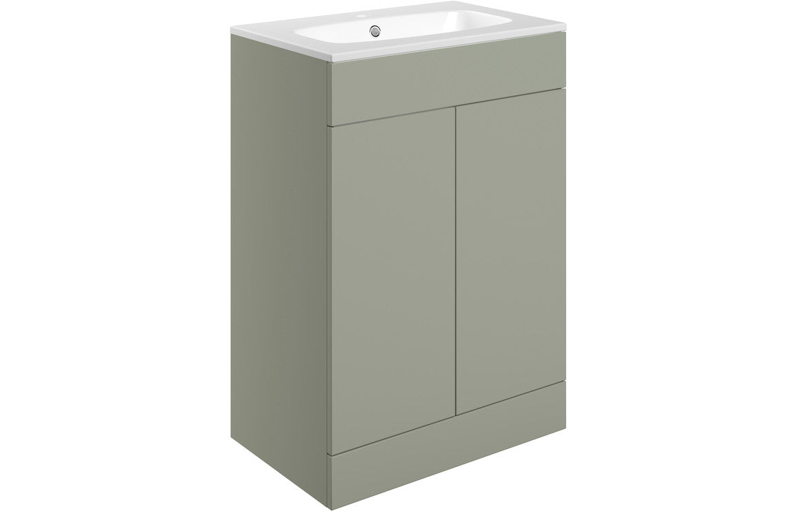 NEST 615mm Floor Standing 2 Door Basin Unit & Basin - Matt Olive Green