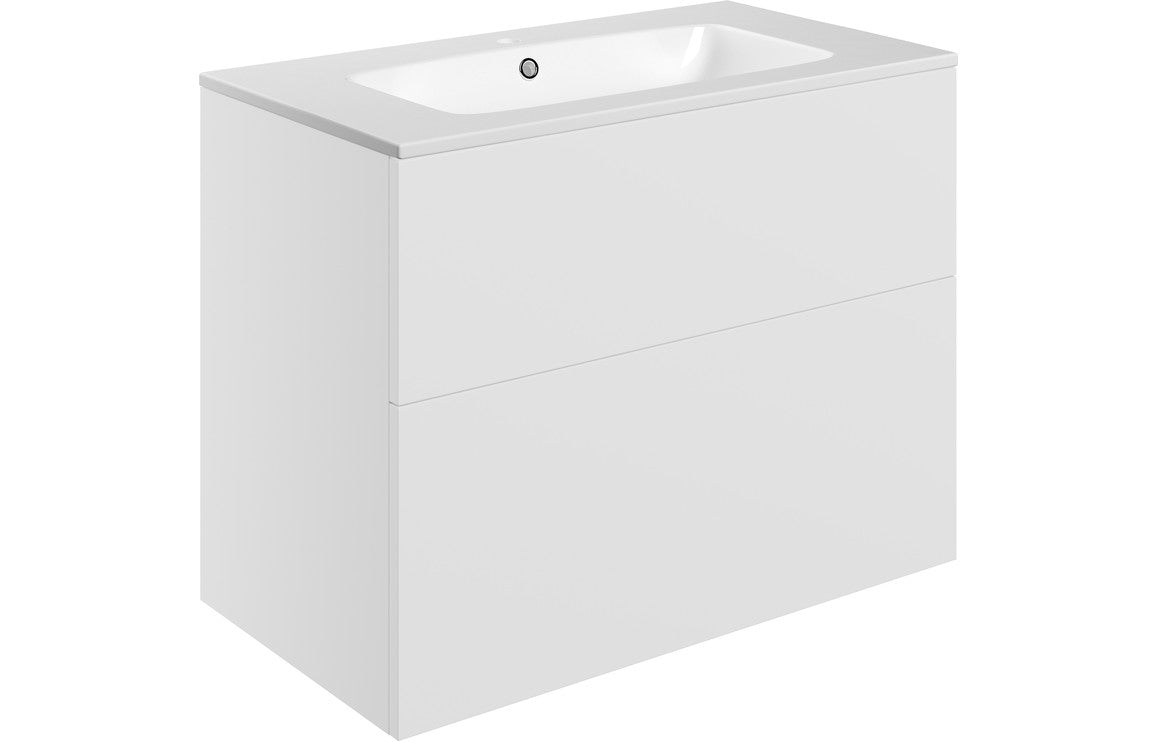 NEST 815mm Wall Hung 2 Drawer Basin Unit & Basin - Matt White