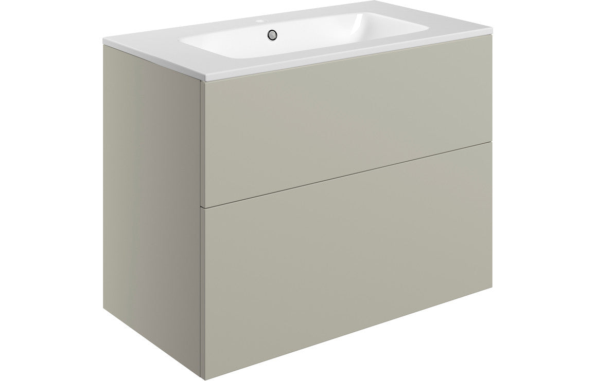 NEST 815mm Wall Hung 2 Drawer Basin Unit & Basin - Matt Latte