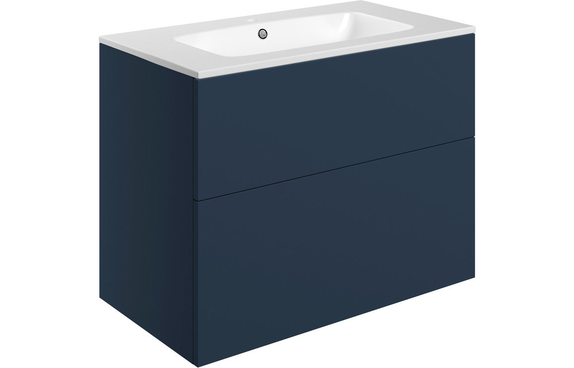 NEST 815mm Wall Hung 2 Drawer Basin Unit & Basin - Matt Deep Blue
