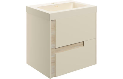 Cresta 605mm Wall Hung 2 Drawer Basin Unit & Co-ordinating Basin - Matt Cotton & Oak Effect