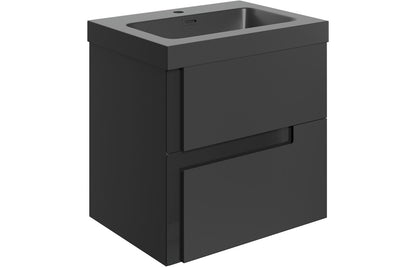 Cresta 605mm Wall Hung 2 Drawer Basin Unit & Co-ordinating Basin - Matt Black & Glass