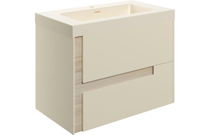 Cresta 805mm Wall Hung 2 Drawer Basin Unit & Co-ordinating Basin - Matt Cotton & Oak Effect