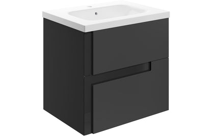 Cresta 615mm Wall Hung 2 Drawer Basin Unit & White Basin - Matt Black & Glass