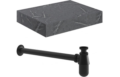 Nature 800mm Wall Hung Grey Marble Basin Shelf & Bottle Trap