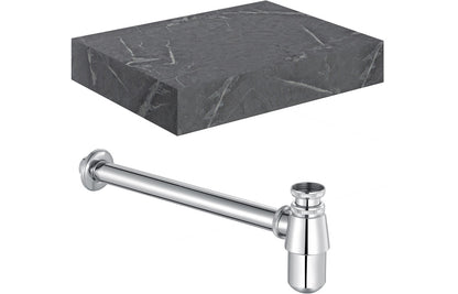 Nature 800mm Wall Hung Grey Marble Basin Shelf & Bottle Trap