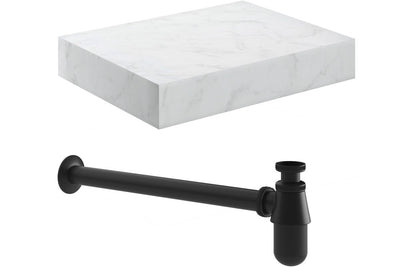 Nature 600mm Wall Hung White Marble Basin Shelf & Bottle Trap
