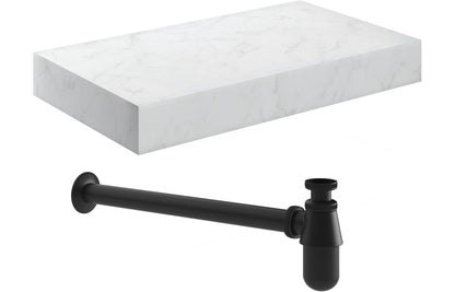 Nature 800mm Wall Hung White Marble Basin Shelf & Bottle Trap