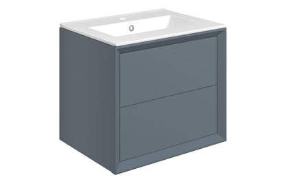 CLICK 615mm Wall Hung 2 Drawer Basin Unit & Basin - Matt Storm Blue