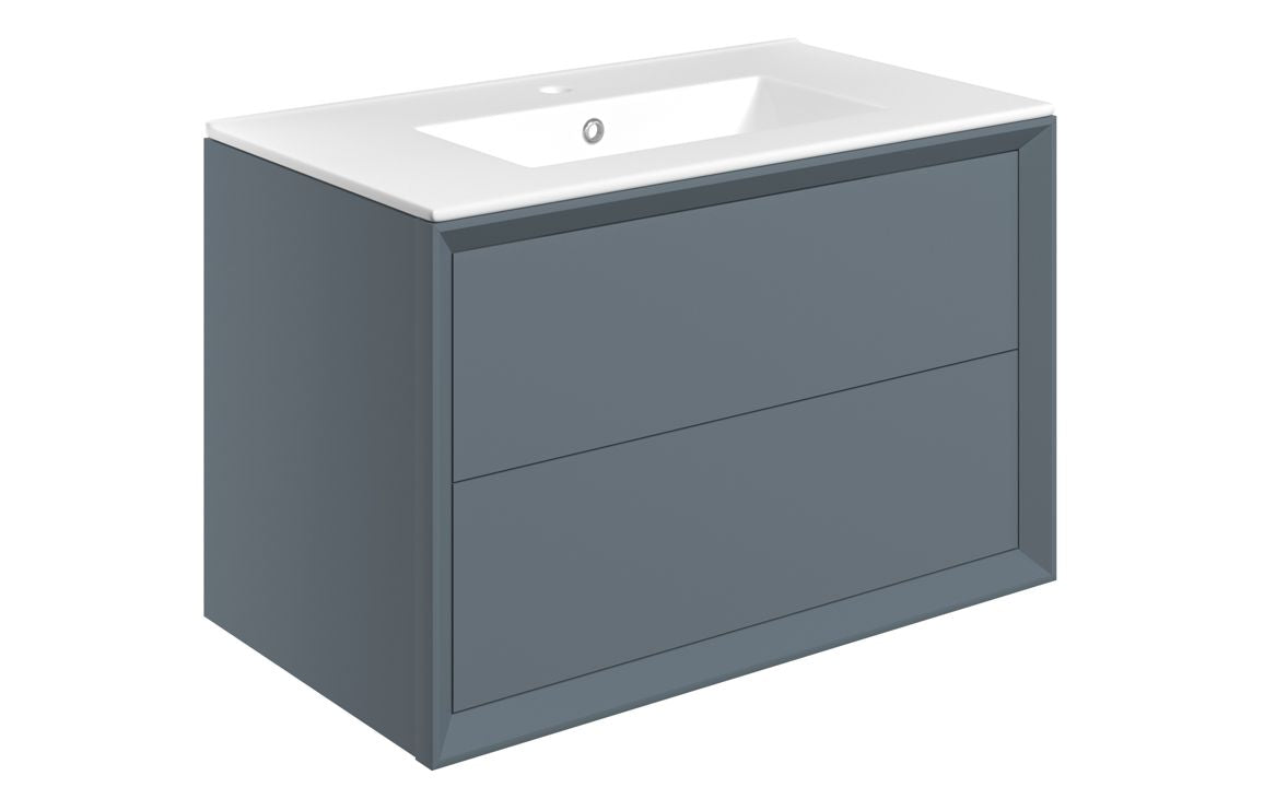 CLICK 810mm Wall Hung 2 Drawer Basin Unit & Basin - Matt Storm Blue