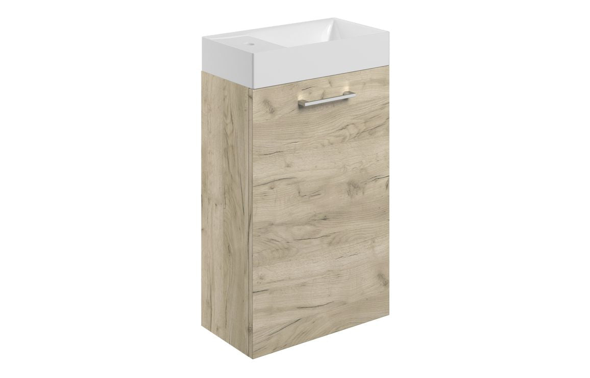 Volta 410mm Wall Hung 1 Door Basin Unit & Basin - Oak