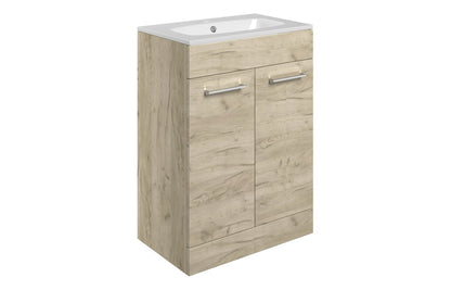 Volta 610mm Floor Standing 2 Door Basin Unit & Basin - Oak