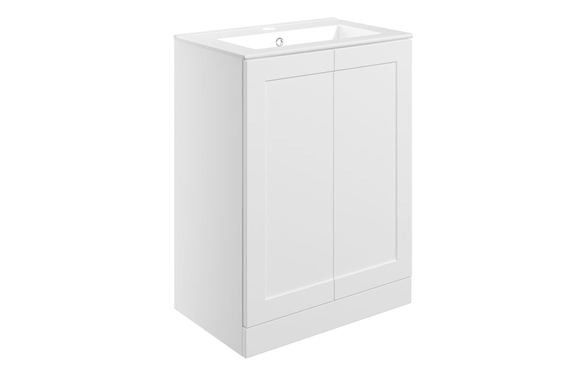 Heritage 610mm Floor Standing 2 Door Basin Unit & Basin - Matt White