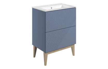 Linear 615mm Floor Standing 2 Drawer Basin Unit & Basin - Matt Smoke Blue