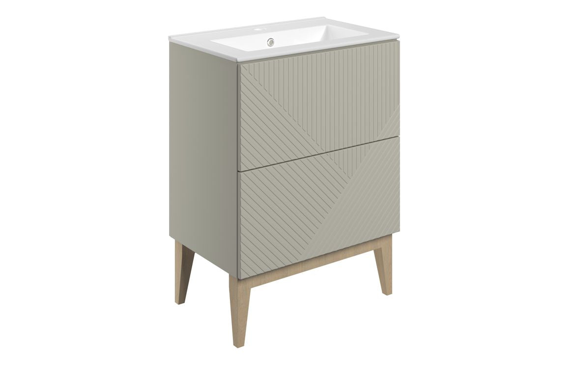 Linear 610mm Floor Standing 2 Drawer Basin Unit & Basin - Matt Oat