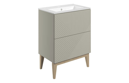 Linear 610mm Floor Standing 2 Drawer Basin Unit & Basin - Matt Oat