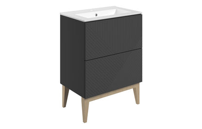 Linear 615mm Floor Standing 2 Drawer Basin Unit & Basin - Matt Graphite Grey