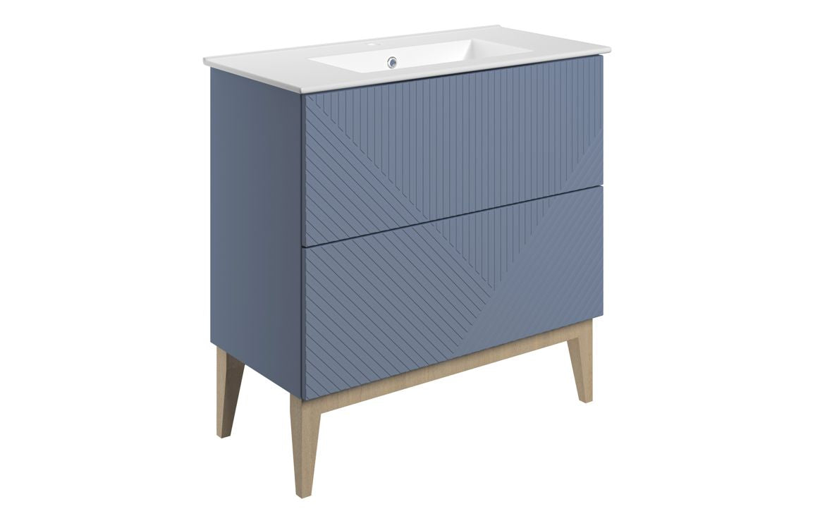 Linear 810mm Floor Standing 2 Drawer Basin Unit & Basin - Matt Smoke Blue