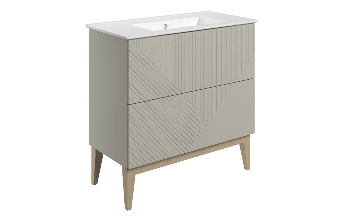Linear 810mm Floor Standing 2 Drawer Basin Unit & Basin - Matt Oat