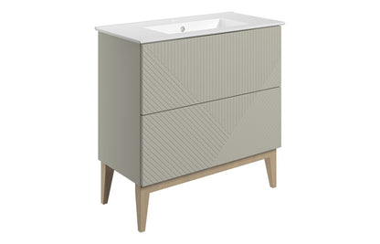Linear 810mm Floor Standing 2 Drawer Basin Unit & Basin - Matt Oat