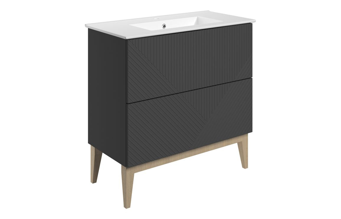 Linear 810 mm Floor Standing 2 Drawer Basin Unit & Basin - Matt Graphite Grey