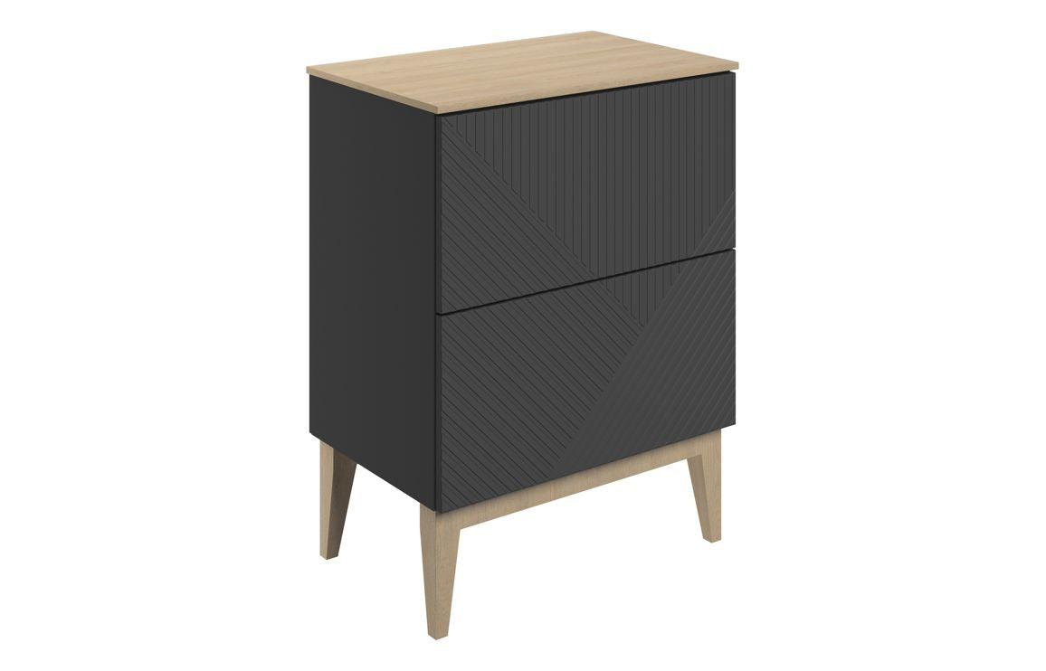 Linear 610mm Floor Standing 2 Drawer Basin Unit & Maple Oak Effect Worktop - Matt Graphite Grey