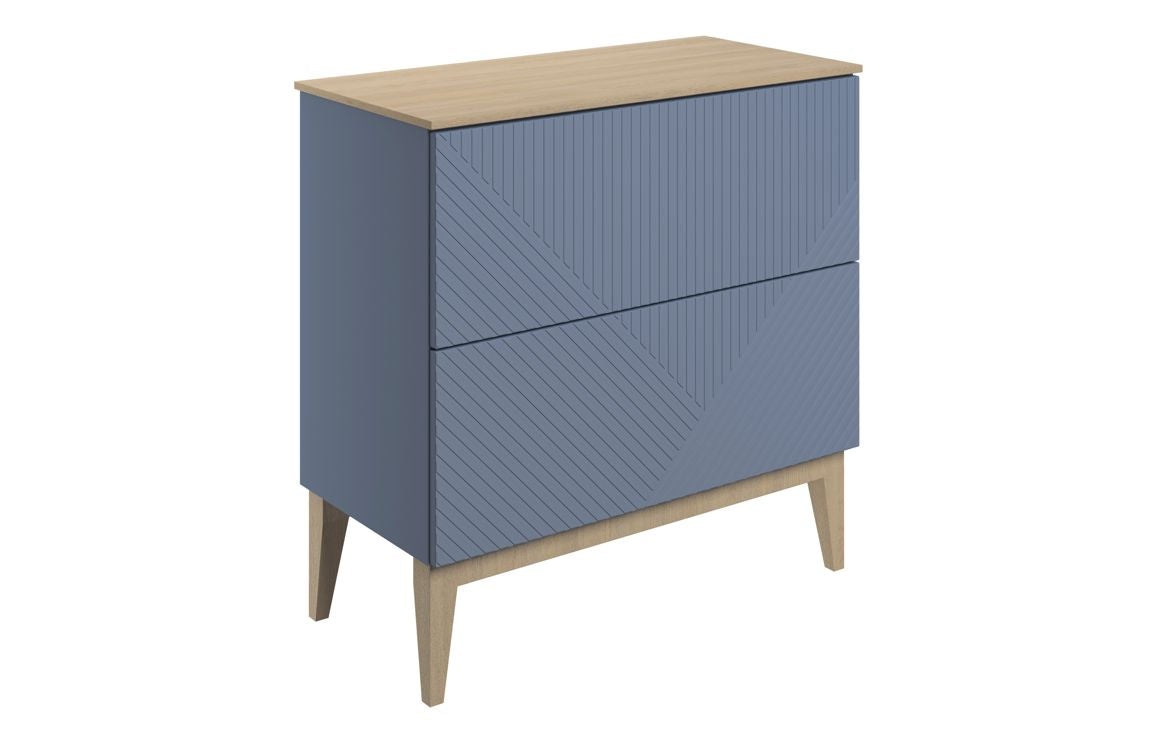 Linear 810mm Floor Standing 2 Drawer Basin Unit & Maple Oak Effect Worktop - Matt Smoke Blue