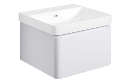 Costline  500mm Wall Hung 1 Drawer Basin Unit & Basin - Matt White