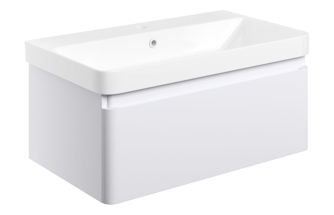 Costline  805mm Wall Hung 1 Drawer Basin Unit & Basin - Matt White