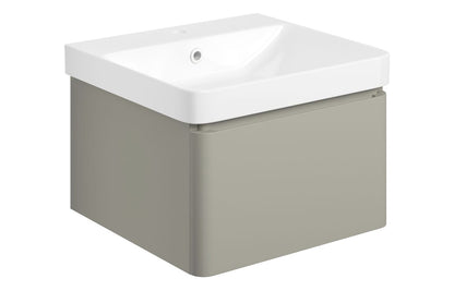 Costline 500mm Wall Hung 1 Drawer Basin Unit & Basin - Matt Latte