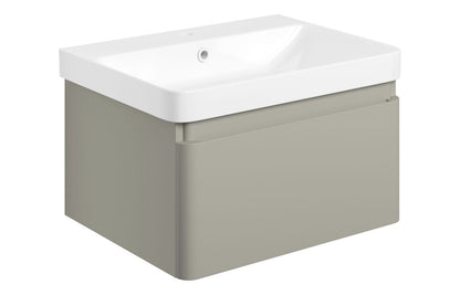 Costline  605mm Wall Hung 1 Drawer Basin Unit & Basin - Matt Latte