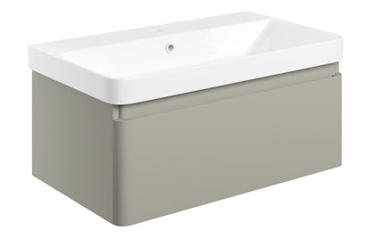 Costline  805mm Wall Hung 1 Drawer Basin Unit & Basin - Matt Latte