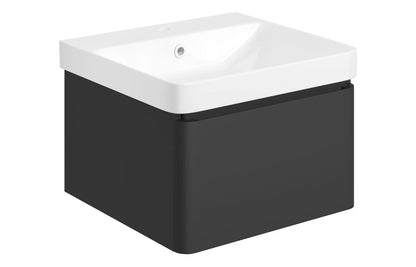 Costline 500mm Wall Hung 1 Drawer Basin Unit & Basin - Matt Black