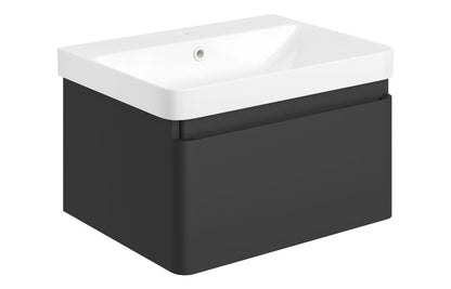 Costline  605mm Wall Hung 1 Drawer Basin Unit & Basin - Matt Black
