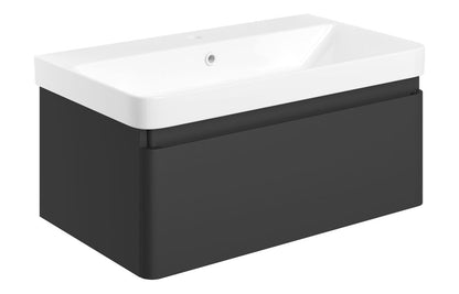 Costline  805mm Wall Hung 1 Drawer Basin Unit & Basin - Matt Black