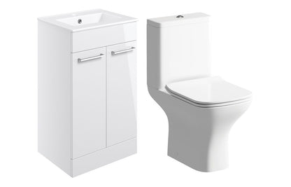 Novolta 510mm Floor Standing Unit & Close Coupled WC Pack - White Gloss