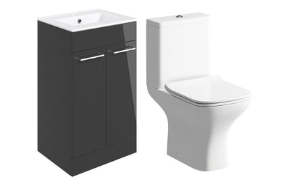 Novolta 510mm Floor Standing Unit & Close Coupled WC Pack - Anthracite Gloss