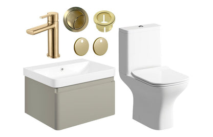 Cosmos 600mm Basin Unit & Close Coupled WC Pack w/Brushed Brass Finishes